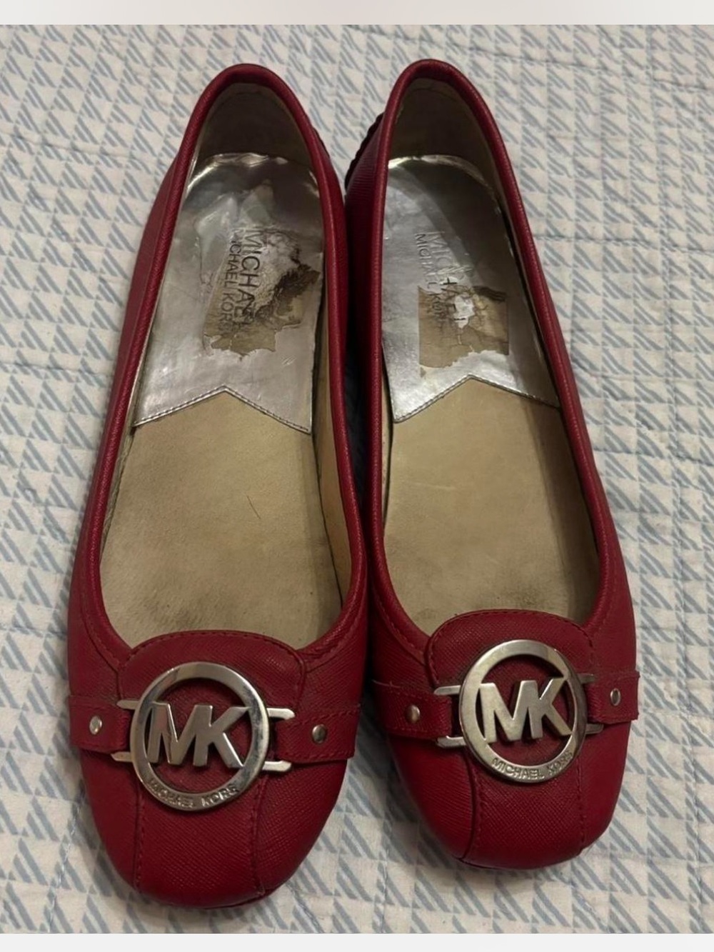 Michael Kors Red Flats with Sliver Symbol